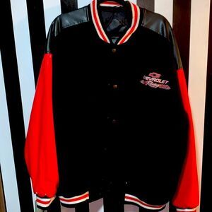 Vintage 90s Chevrolet Wool Baseball Bomber Jacket Faux Leather Sleeve XXLarge 2X